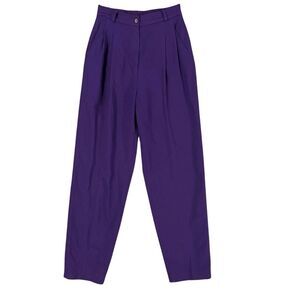 Jack Winter Vintage 70s Wool Trousers Pleated Purple Tapered Leg Pants Womens 6